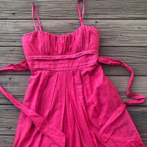B.Too Coquette Barbiecore Coral Pink Tie Back Empire Waist Sleeveless Dress Sz 9 - Picture 1 of 4